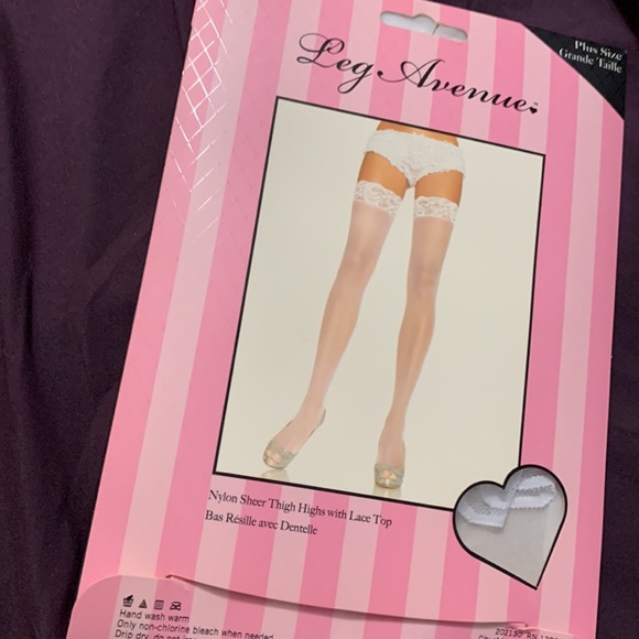 Leg Avenue white nylon thigh high with lace NWT - Picture 2 of 9